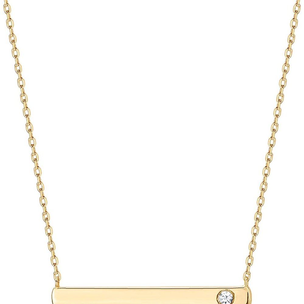 14K Gold Plated Crystal Birthstone Bar Necklace | Dainty Necklace | Gold - Picture 8 of 16